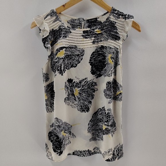 Talbots Tops - Talbots Blouse Size Small Ivory Cream w Black Yellow Poppy Print
